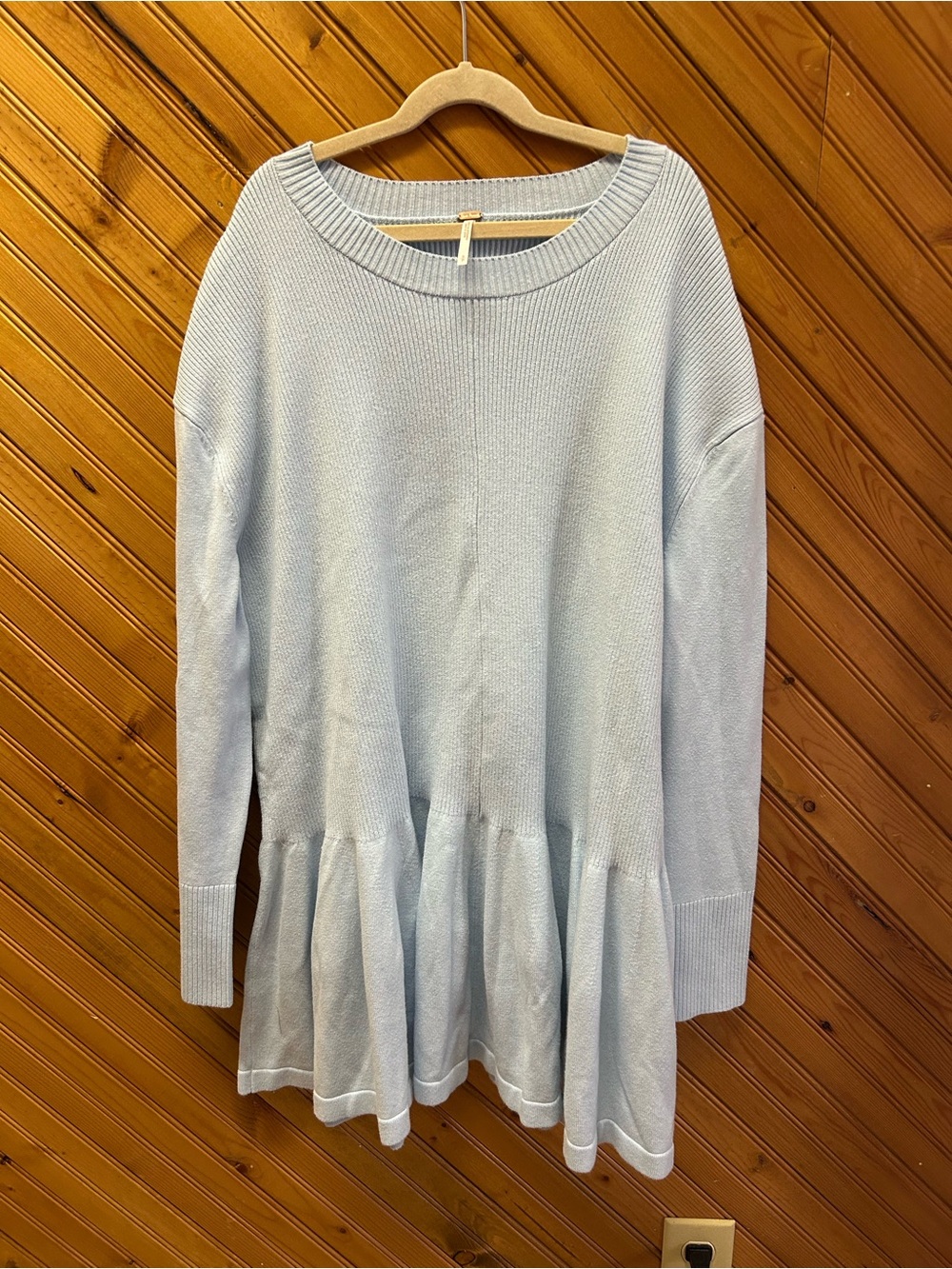 Free People Light Blue Ruffle Hem Sweater